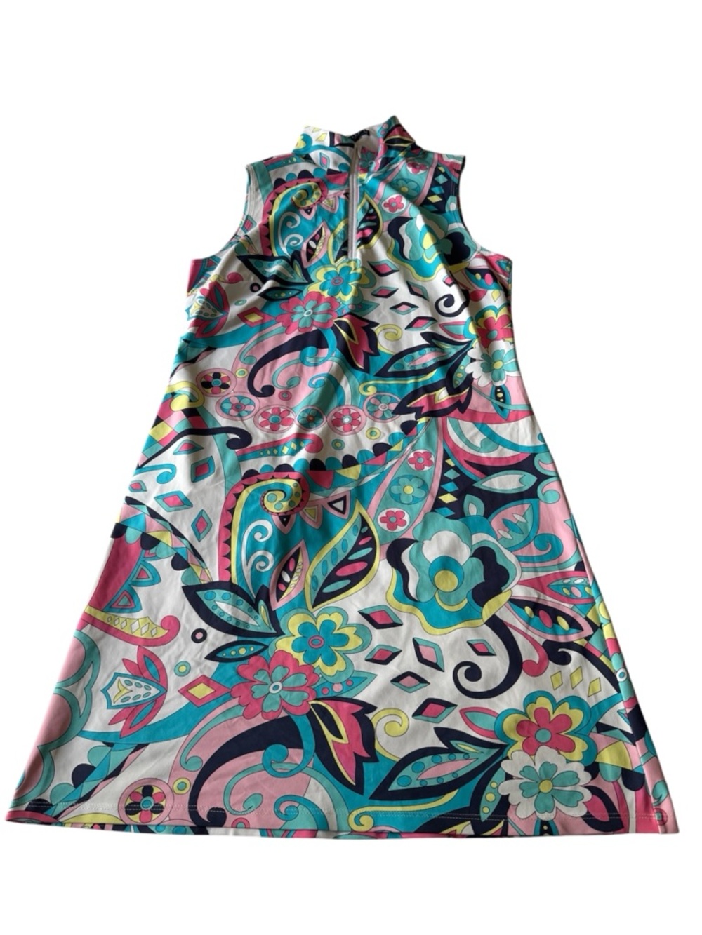 Melly M Multicolor Floral Paisley Midi Dress - Pink, Teal, Navy, Yellow